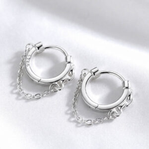 Bông tai bạc nam nữ unisex hình vòng tròn xích, trang sức Hàn Quốc phong cách cá tính