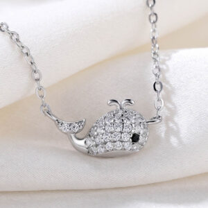 Dây chuyền bạc cao cấp hình cá voi bạc đính đá lấp lánh, nữ trang phong cách Hàn Quốc