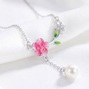 Dây chuyền nữ bạc cao cấp hình hoa anh đào, trang sức phong cách mới sang trọng cá tính