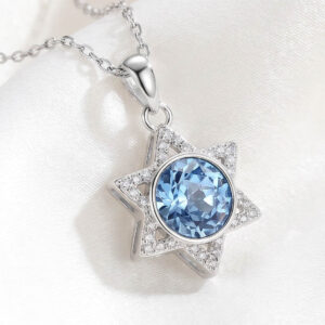 Dây chuyền bạc phong cách Hàn Quốc, trang sức nữ gắn hình ngôi sao 6 cánh đính đá xanh