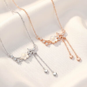 Dây chuyền hình nụ hoa và cánh bướm, nữ trang bạc cao cấp