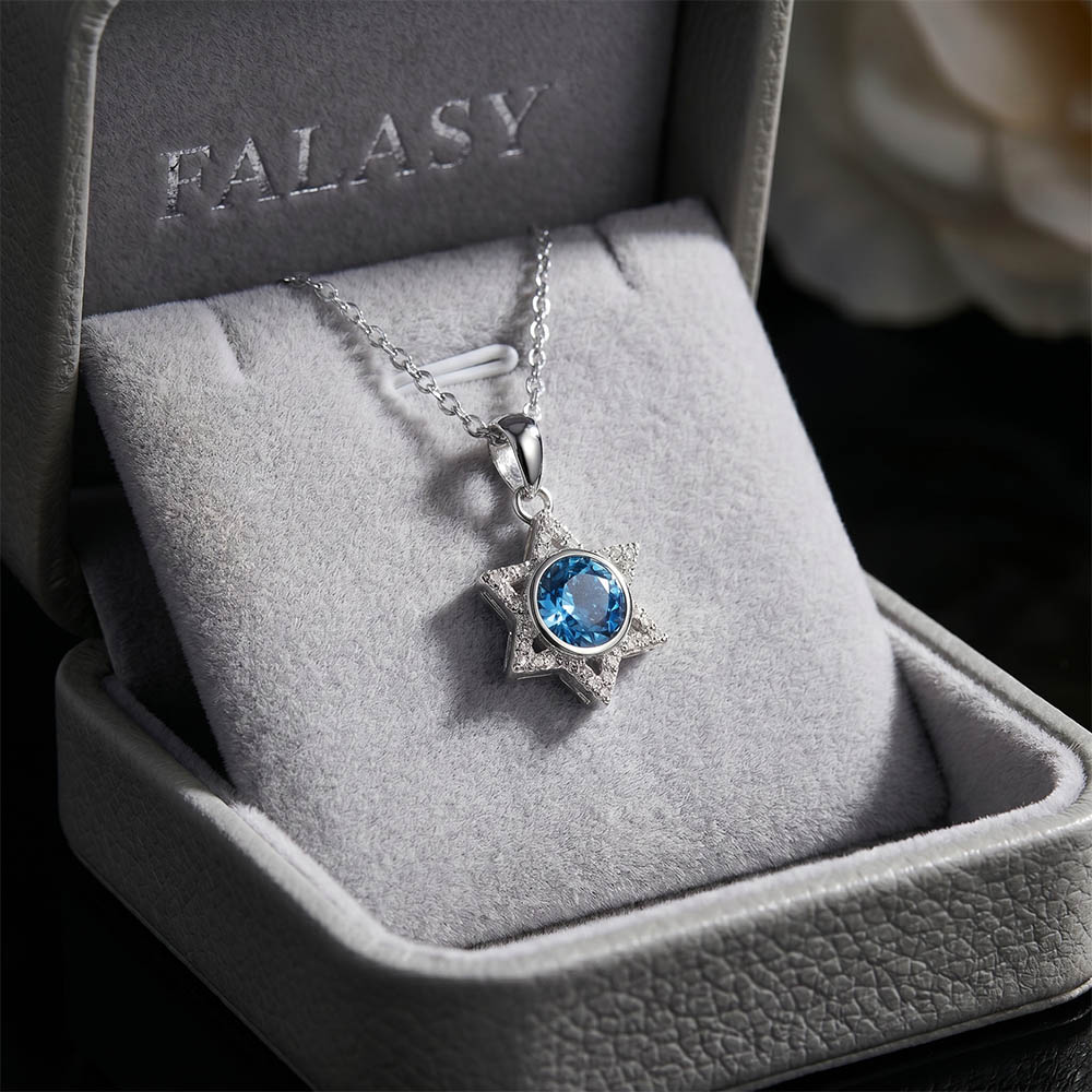 Dây chuyền bạc nữ hình ngôi sao 6 cánh có đính viên ngọc xanh