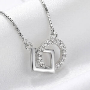 Dây chuyền hình tròn và hình vuông ghép đôi, nữ trang bạc 925 cao cấp đính đá