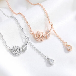 Dây chuyền bạc nữ cao cấp hình nhành hồng, trang sức phong cách mới dễ thương