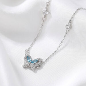 Dây chuyền phong cách Hàn Quốc, trang sức nữ gắn hình cánh bướm đính đá xanh lấp lánh