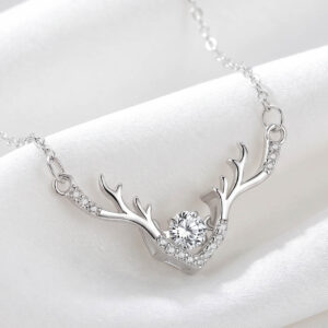 Dây chuyền hình sừng nai hươu, bạc đính đá, trang sức cao cấp