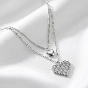 Dây chuyền nữ bạc hình trái tim 2 tầng, trang sức Hàn Quốc cá tính