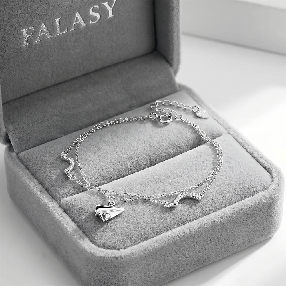 Lắc tay bạc nữ hình máy bay xếp giấy