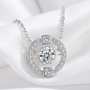Dây chuyền bạc nữ hình vòng tròn đính đá lấp lánh, trang sức Hàn Quốc sang trọng