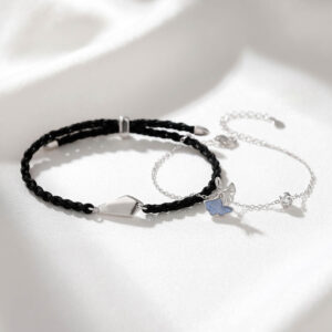 Vòng đeo tay cặp đôi nam nữ bạc hình hình lá rẻ quạt, trang sức Hàn Quốc cá tính