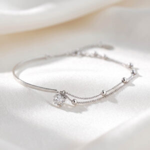 Vòng đeo tay bạc hình tinh tú kép, trang sức phong cách Hàn Quốc