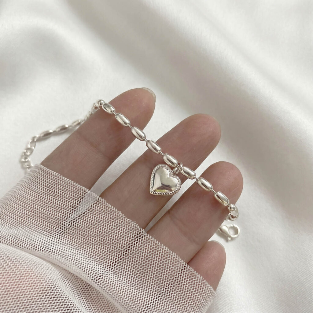 Vòng đeo tay bạc nữ cao cấp hình hạt gạo tình yêu, trang sức phong cách thời thượng