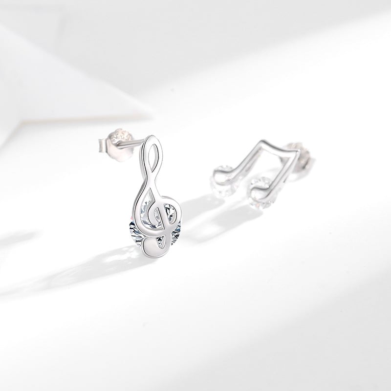 Bông tai bạc cao cấp hình khóa Sol và nốt nhạc đôi đính đá CZ lấp lánh, phụ kiện lý tưởng cho những nàng yêu âm nhạc và nghệ thuật