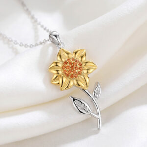 Dây chuyền nữ bạc cao cấp hình hoa hướng dương, trang sức phong cách thời thượng