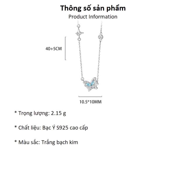 Dây chuyền bạc 925 đính đá xanh trắng, thiết kế hình cánh bướm, mang lại vẻ đẹp thanh lịch và duyên dáng cho mọi dịp đặc biệt