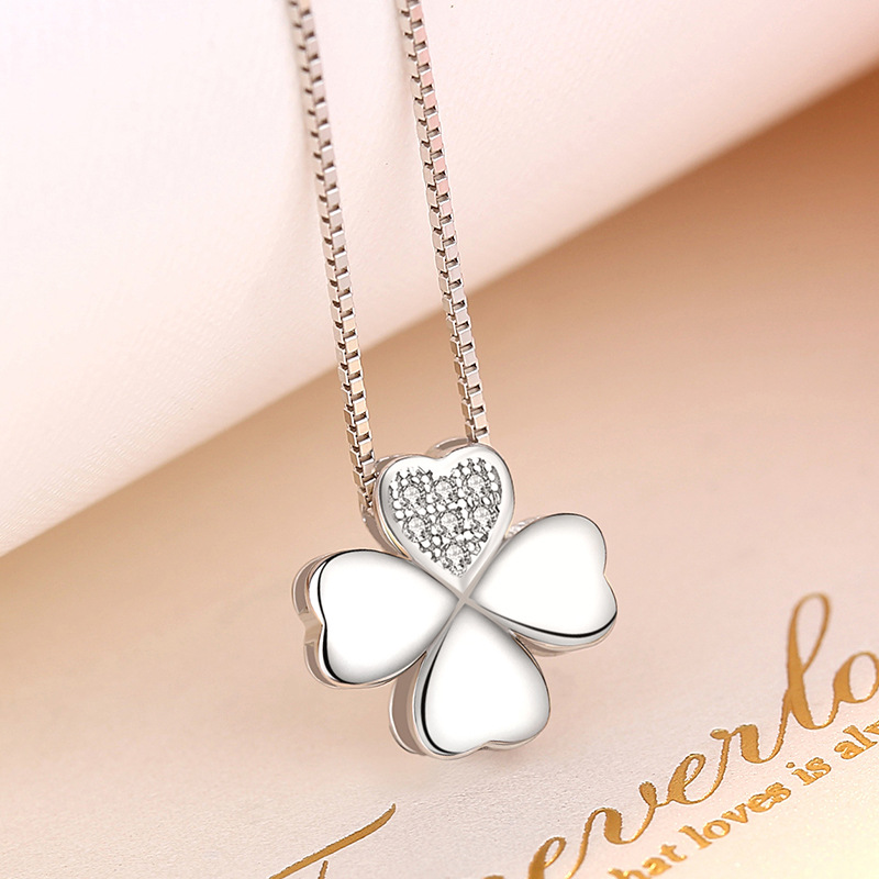 Dây chuyền bạc nữ cao cấp cỏ 4 lá, biểu tượng của niềm tin và may mắn Mặt đính đá tinh tế, phong cách thanh lịch