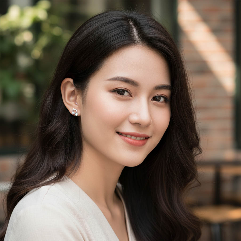Bông tai bạc S925 chuẩn phong cách Hàn Quốc, trang sức nữ gắn hình nốt nhạc độc đáo cá tính