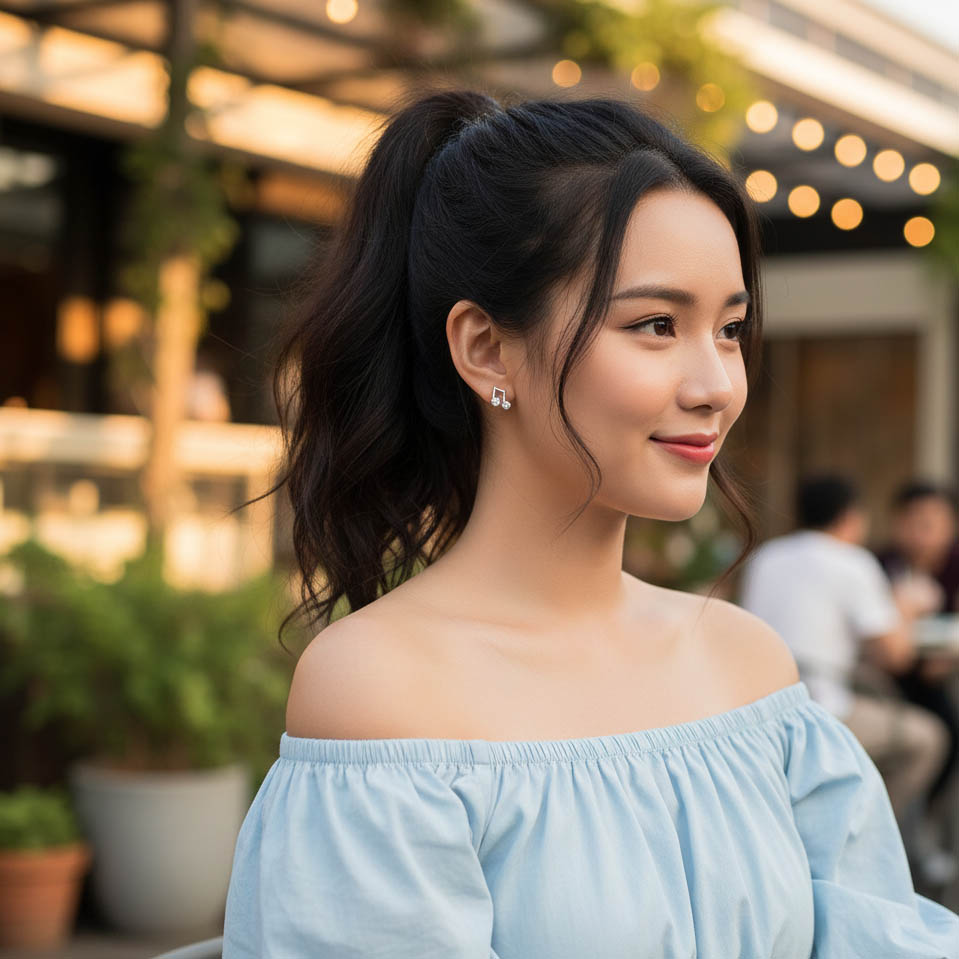 Bông tai bạc hình nốt nhạc vui, trang sức phong cách Hàn Quốc độc đáo mới mẻ
