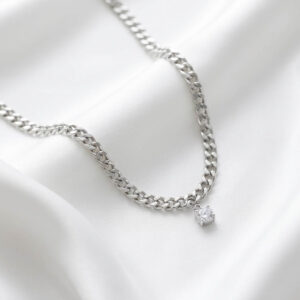 Dây chuyền nam nữ unisex, xích Cuban chất liệu titan không gỉ kết hợp mặt đá Zircon tinh tế